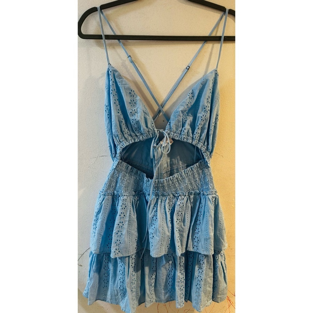 MARBLE Light Blue Eyelet Mini Dress